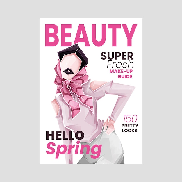 Vector illustrated beauty magazine cover