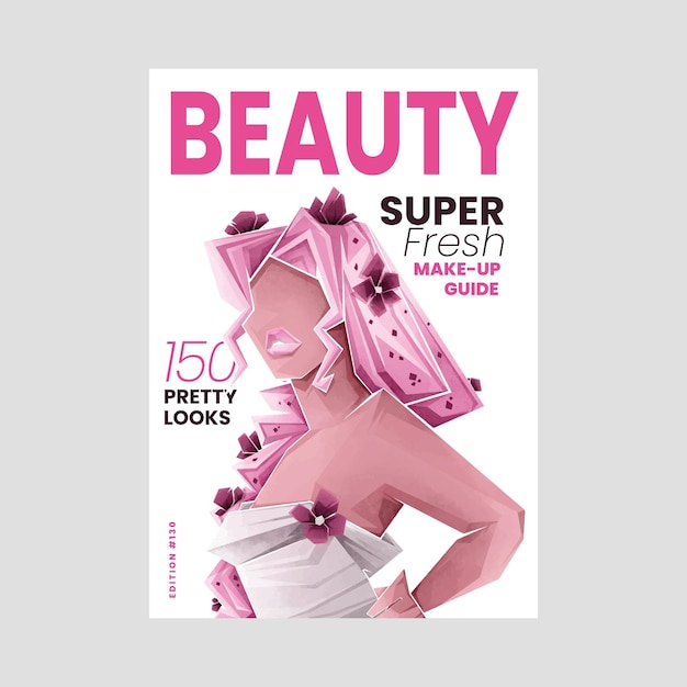 Vector illustrated beauty magazine cover