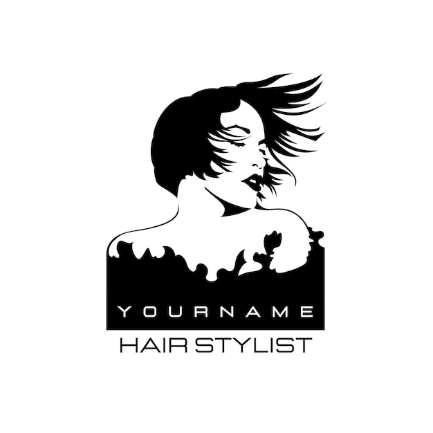 Vector illustrated black minimalist hair stylist logo template