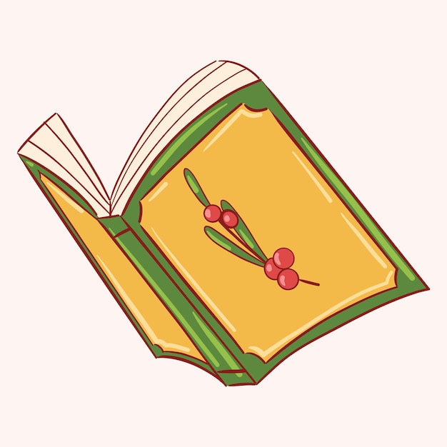 Vector illustrated christmas book with holly on cover