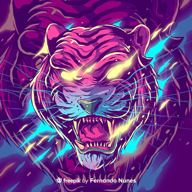 Иллюстрированный красочный абстрактный тигр