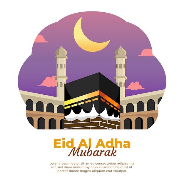 Illustrated creative kaaba islamic pilgrimage eid al adha mubarak