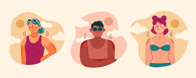 Illustrated flat people with a sunburn