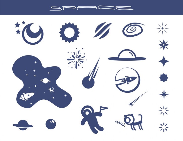 Illustrated flat space objects shape set