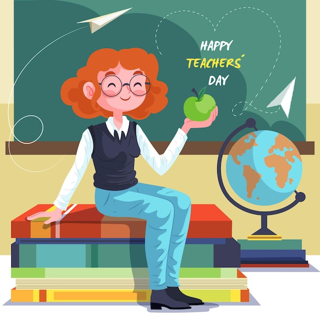 Illustrated happy woman teaching