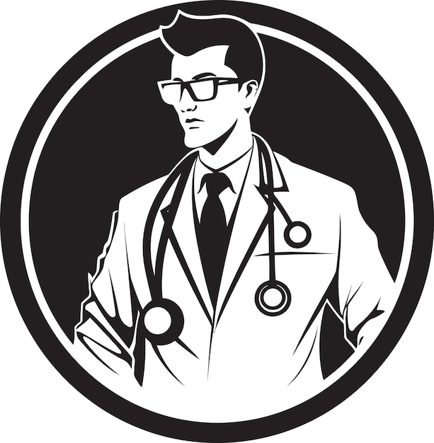 Vector illustrated healing black and white doctorartistic physician portrait monochrome style