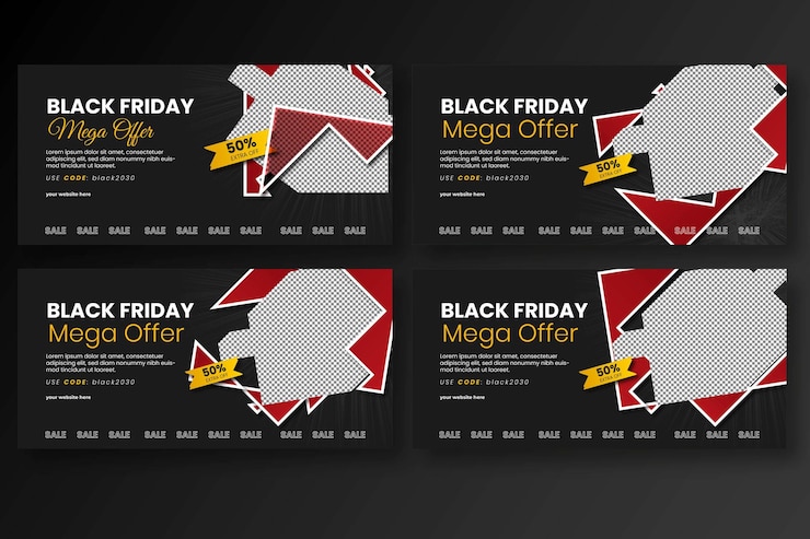 Vector illustrated horizontal vertical black friday super mega sell offer with big discount offer banner design template