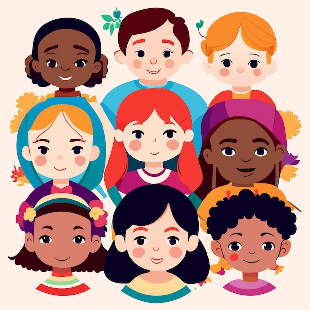 Vettore personaggi infantili multiculturali illustrati