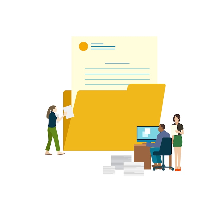 Vector illustrated office worker sending e-mail