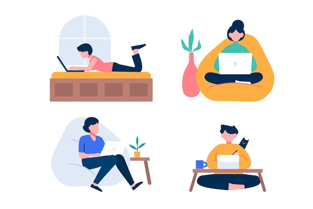 Illustrated people remote working