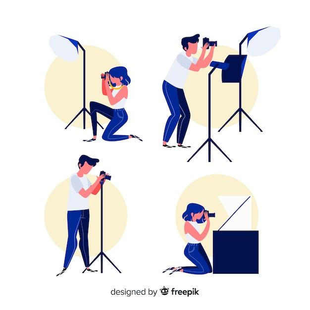 Illustrated photographers taking different shots pack