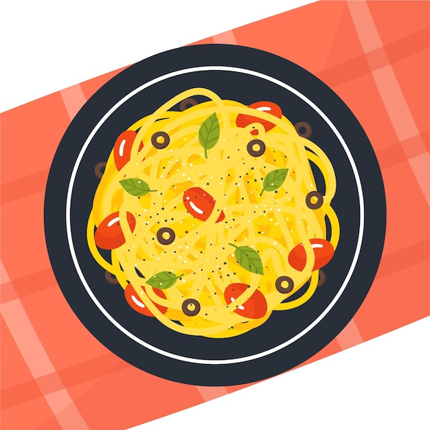 Vector illustrated plate with spaghetti