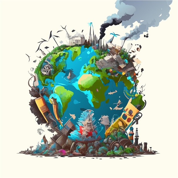 Vector illustrated pollution a harsh reality on earth