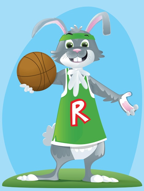 The illustrated rabbit character in basketball dress