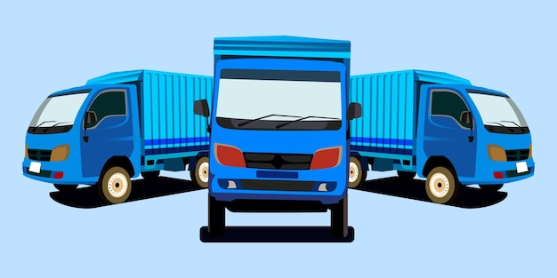 Illustrated transport truck delivery. side view and front view of red color delivery truck.