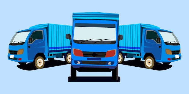 Illustrated transport truck delivery. Side view and front view of Red color delivery truck.