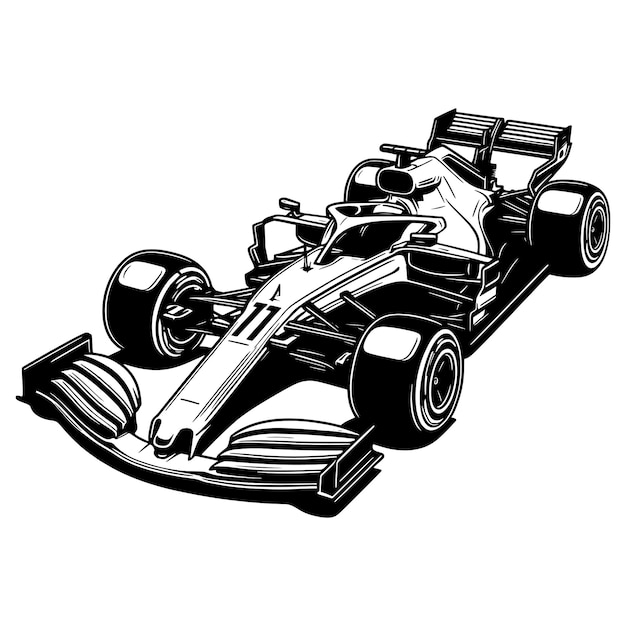 Vector illustrated vector of a formula one motorsport car silhouette black and white