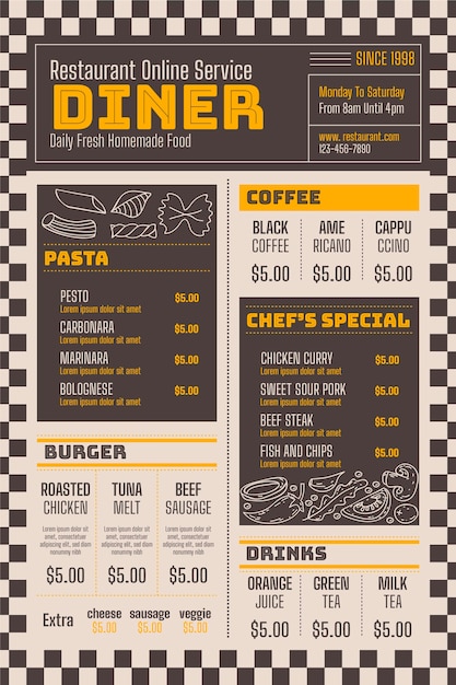 Vector illustrated vertical restaurant menu template