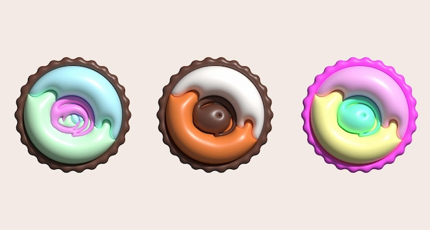 Illustratie 3D Kleurrijke cupcake brood vanuit het bovenaanzicht