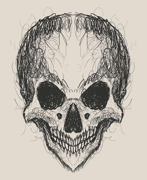 Illustratie abstract schedelhoofd met gekrabbelstijl