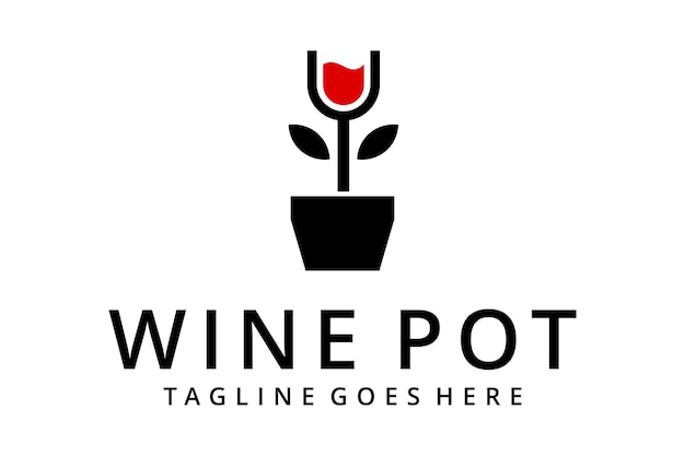 Illustratie abstracte plant op pot met wijnglas logo ontwerpsjabloon