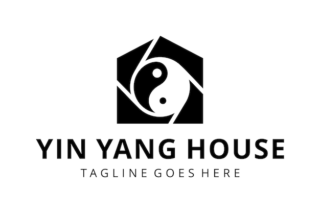 Illustratie abstracte yin yang huis evenwicht teken logo ontwerpsjabloon