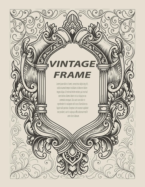 Vector illustratie antieke gravure frame zwart-wit stijl