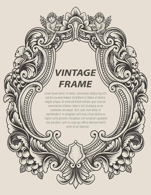 Illustratie antieke gravure frame zwart-wit stijl