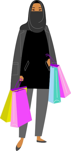 Illustratie Arabische vrouw in hijab met boodschappentassen