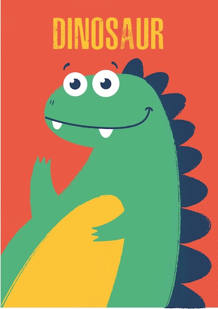 Illustratie baby dinosaurus schattige eenvoudige grappige oranje kind poster