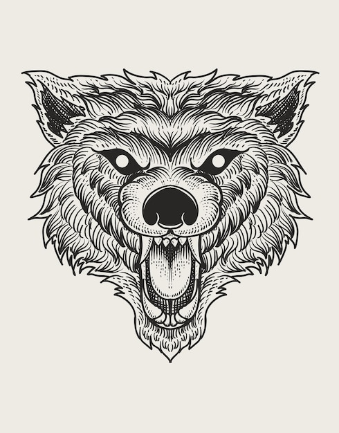 Illustratie brullende wolf hoofd op witte achtergrond