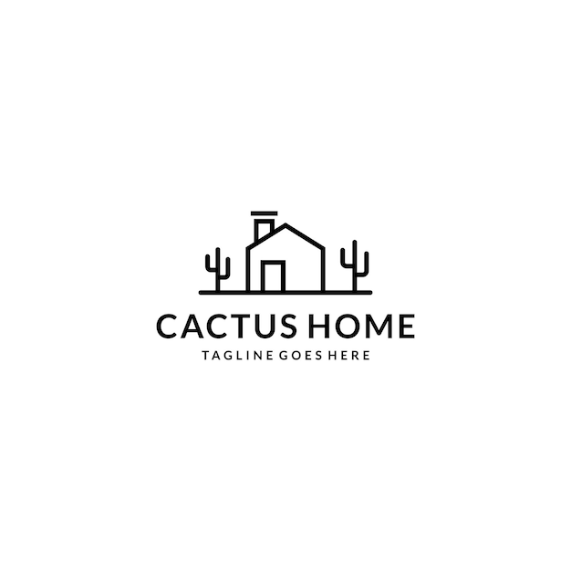 Illustratie cactus met huis Vintage boerderij logo ontwerp boerderij koe vee