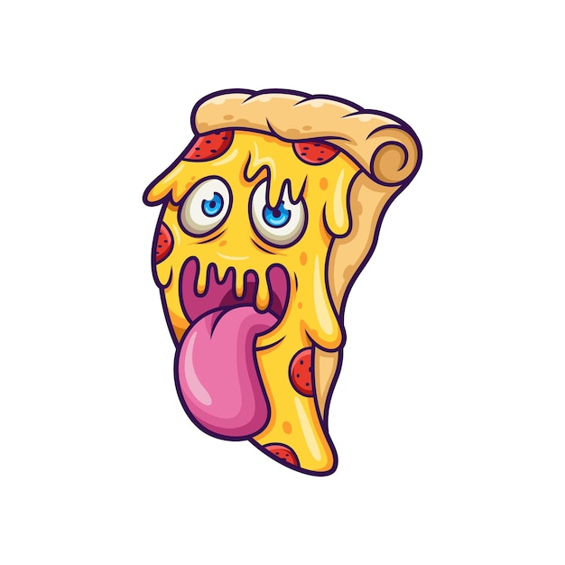 Illustratie cartoon pizza met grappige uitdrukking