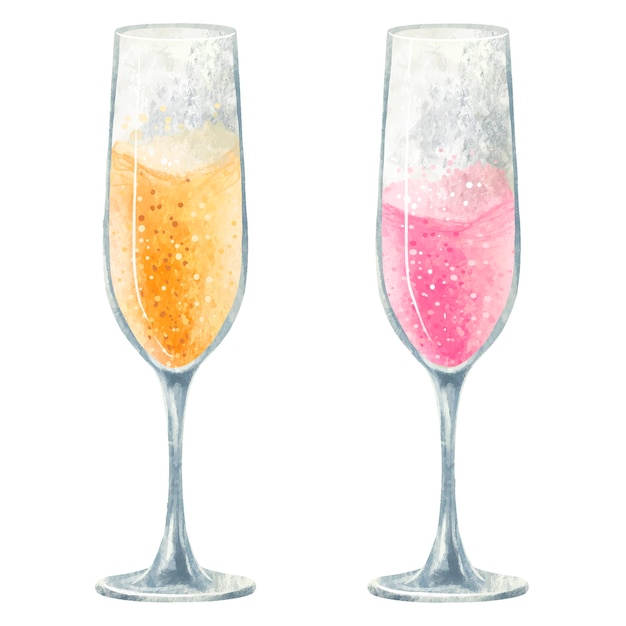 Illustratie champagne wit of goud en roze in hoge glazen