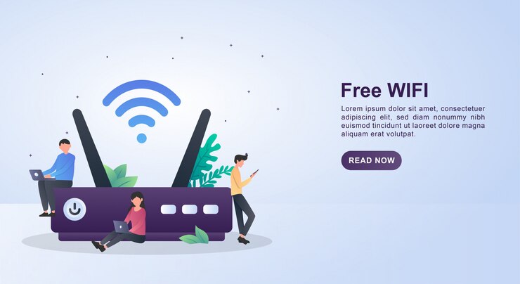 Illustratie concept van gratis wifi voor publiek of alleen voor bepaalde gebieden.