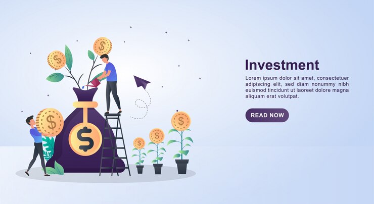 Illustratie concept van investeringen met mensen die munten planten.