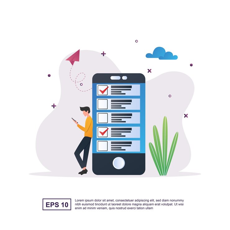 Illustratie Concept van online enquête met de persoon die de kandidaat kiest.