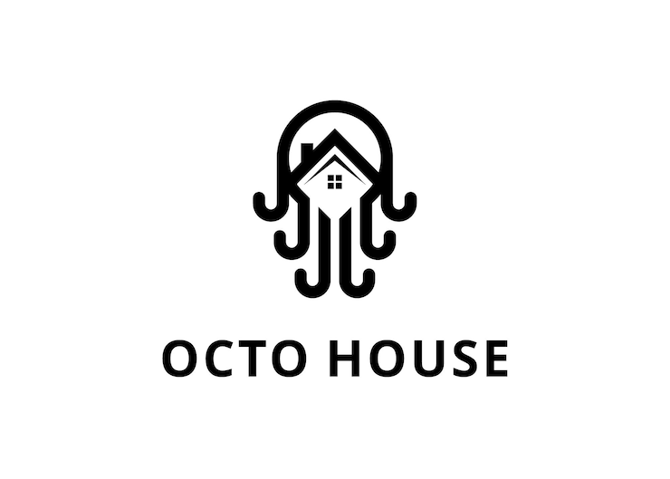 Vector illustratie dierlijke octopus met huisvorm logo-ontwerp
