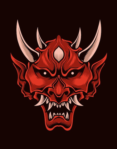Illustratie enge oni masker rode kleur