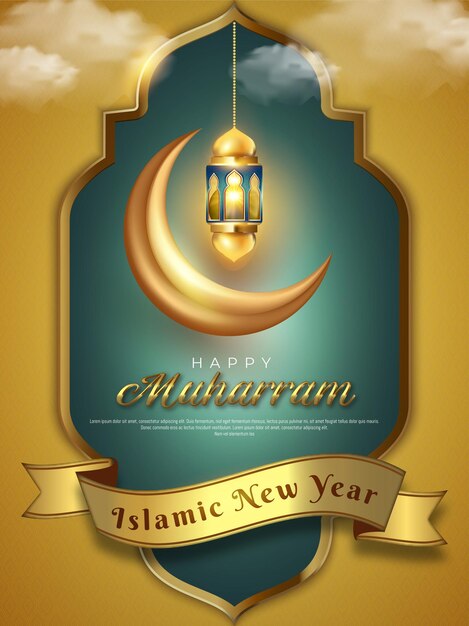 Illustratie gelukkig muharram islamitisch nieuwjaar verticale banner