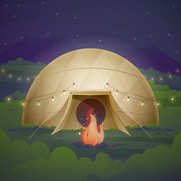 Illustratie glamping met kleurovergang