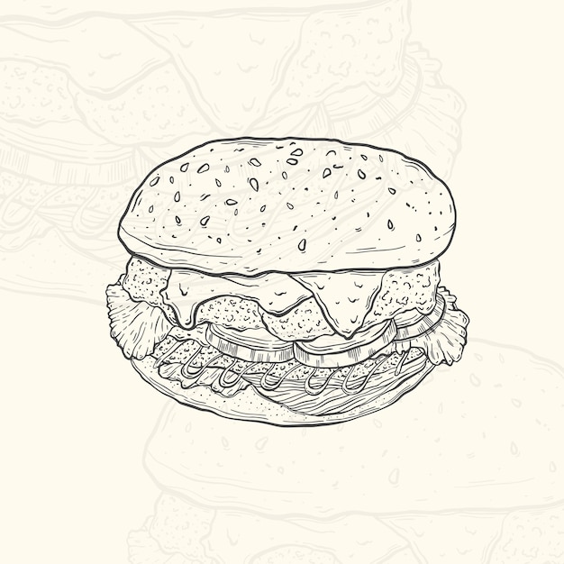 Illustratie hamburger schets foodhand getrokken element ontwerp menu geïsoleerd object op witte achtergrond