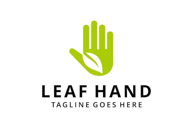 Illustratie hand met een natuur groen blad teken logo ontwerp