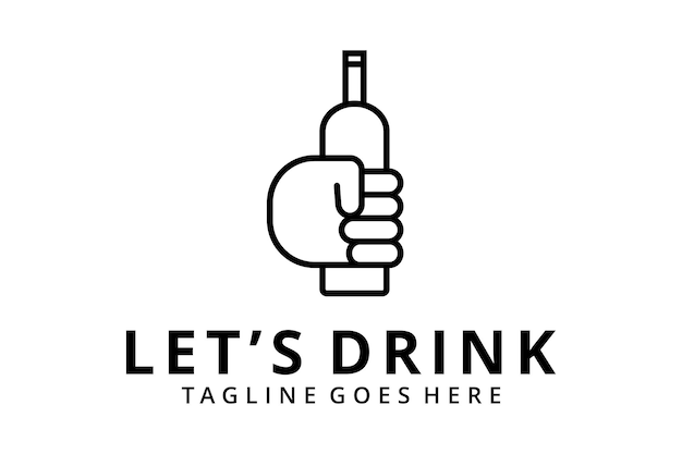 Illustratie hand met een wijnfles drinken teken logo ontwerp