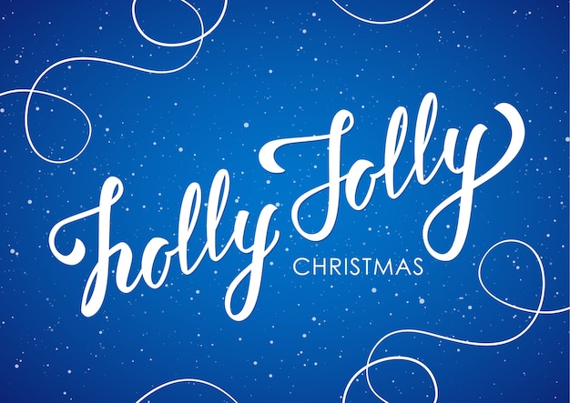 illustratie. Handgeschreven elegante moderne borstel belettering van Holly Jolly Christmas op blauwe achtergrond met lijndecoratie.