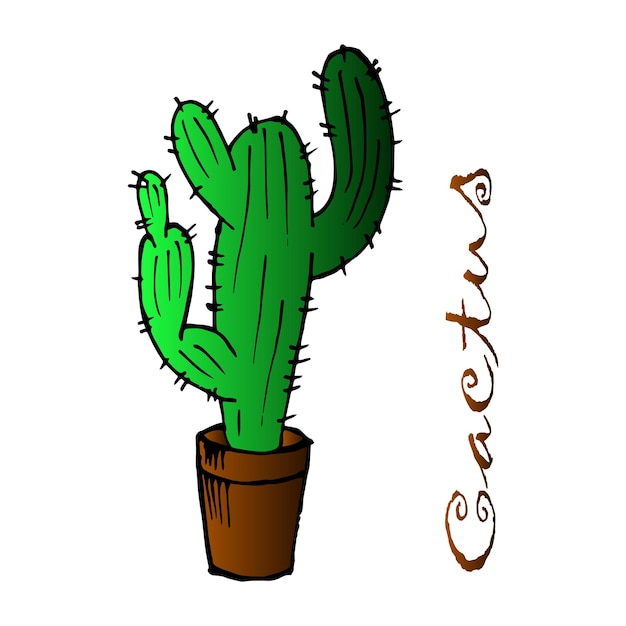 illustratie handgetekende cactus in een pot