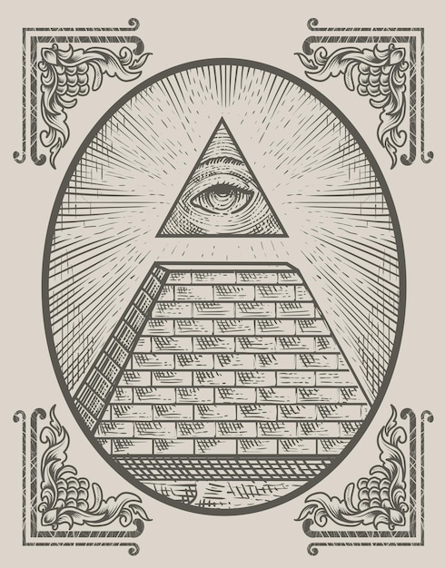 Illustratie illuminati-piramide met gravurestijl