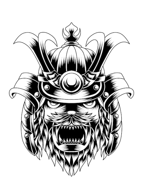 Illustratie Illustratie Lion King Samurai Ambition Line Art