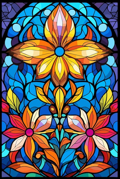 Illustratie in gebrandschilderde glas-in-lood stijl met abstracte bloemen bladeren en krullen rechthoekige afbeelding Vector illustratie