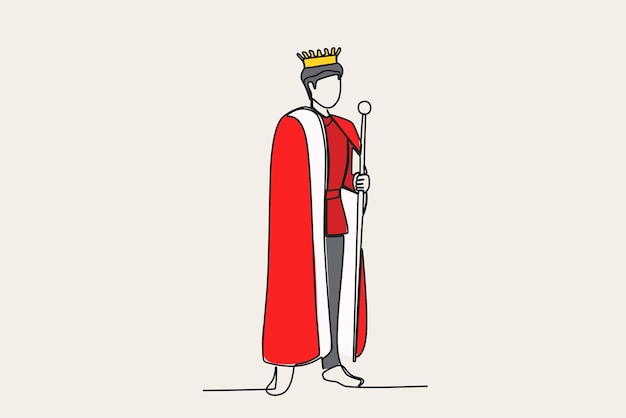 Vector illustratie in kleur van een koning die een scepter vasthoudt koning oneline tekening